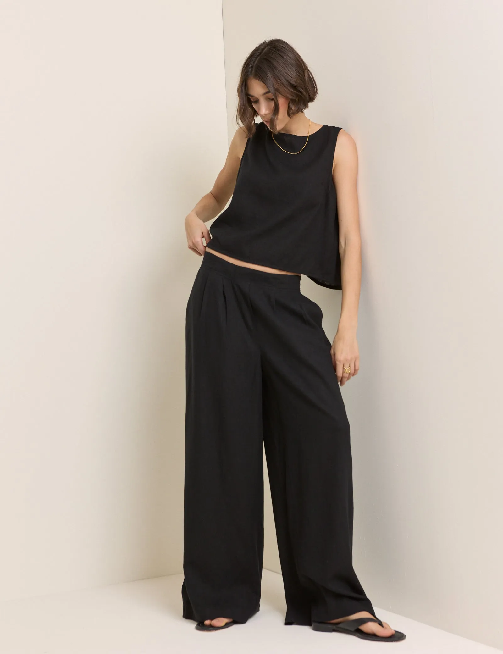 Black Linen-Blend Wide Leg Trousers sold by Nobody's Child product image thumbnail 3