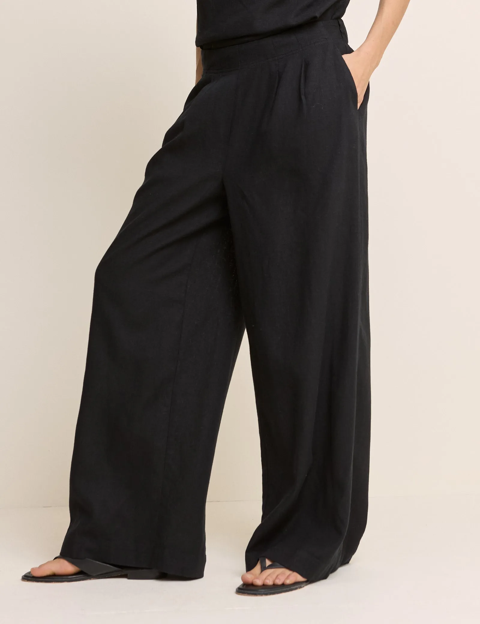 Black Linen-Blend Wide Leg Trousers sold by Nobody's Child product image thumbnail 2
