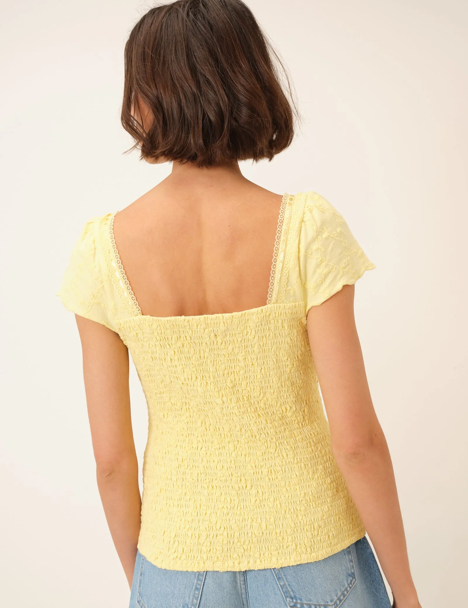 Yellow Broderie Milkmaid Jersey Top sold by Nobody's Child product image thumbnail 4