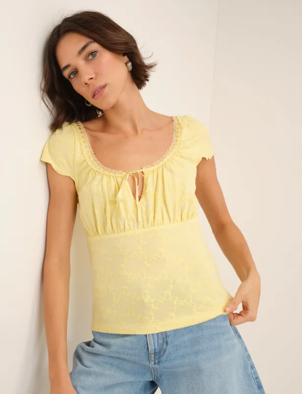 Yellow Broderie Milkmaid Jersey Top made by Nobody's Child