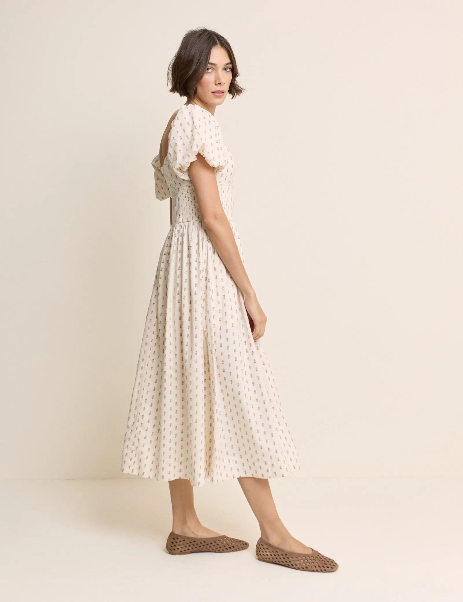 Ivory Floral Puff Sleeve Mara Midi Dress sold by Nobody's Child product image thumbnail 5