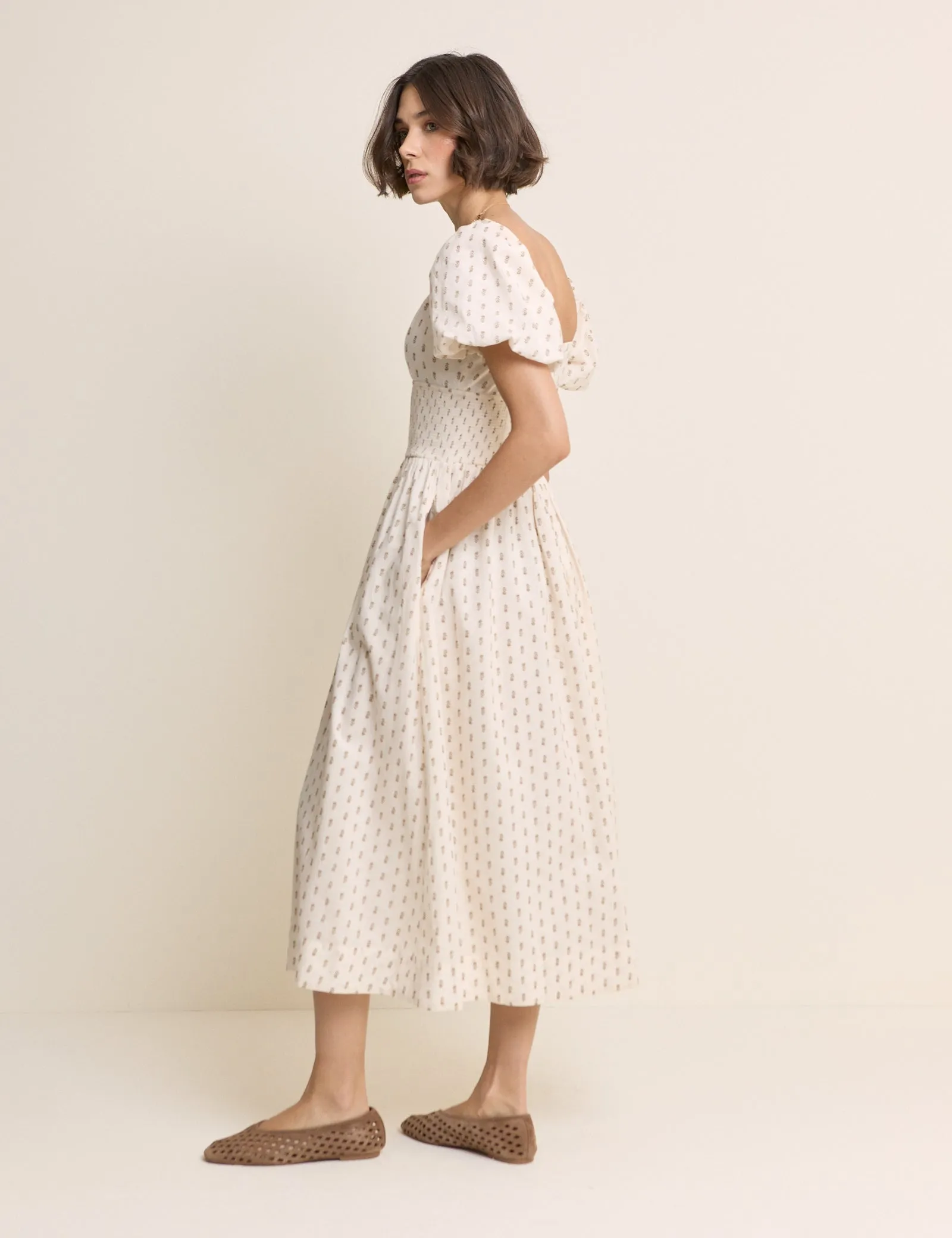 Ivory Floral Puff Sleeve Mara Midi Dress sold by Nobody's Child product image thumbnail 3