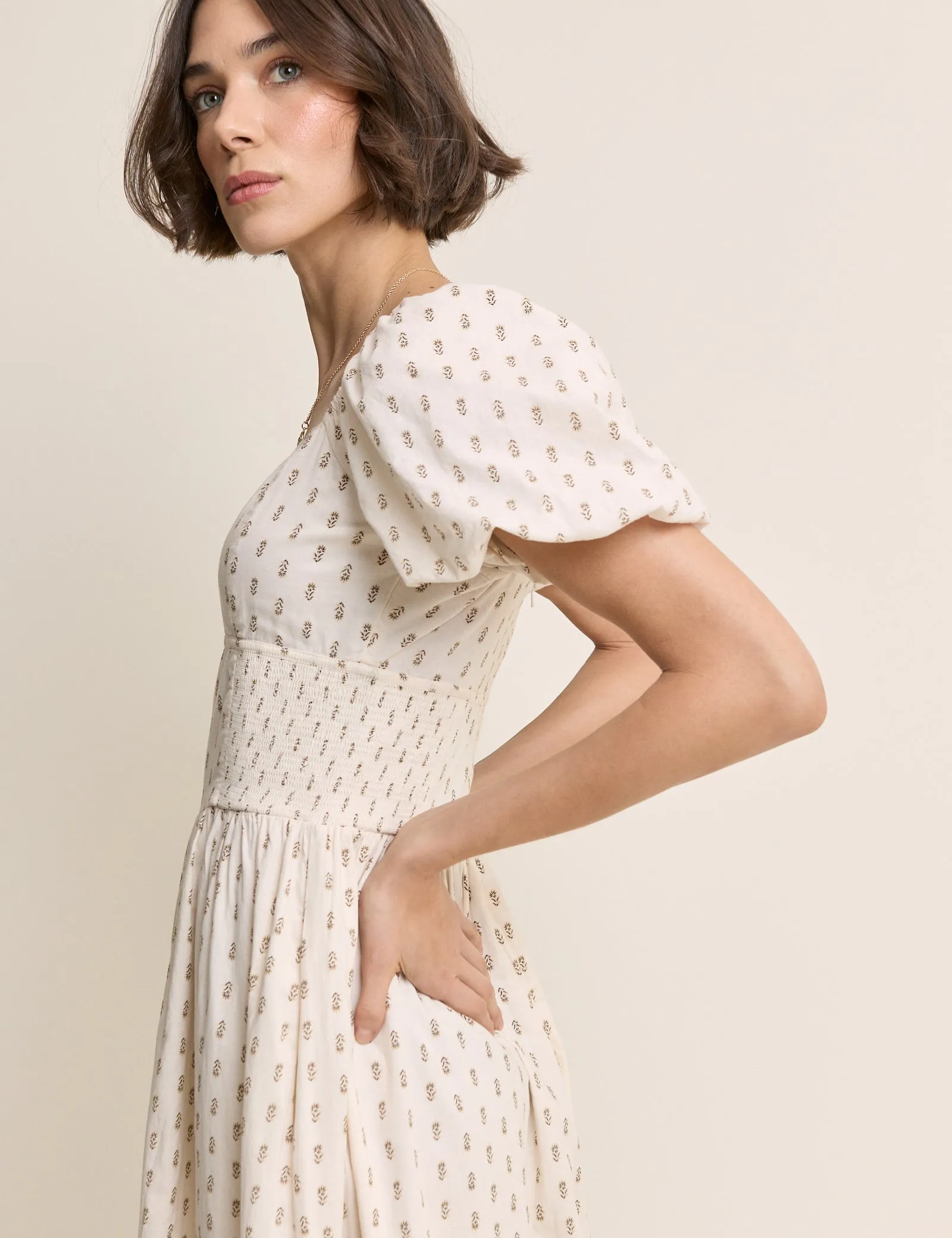Ivory Floral Puff Sleeve Mara Midi Dress sold by Nobody's Child product image thumbnail 2