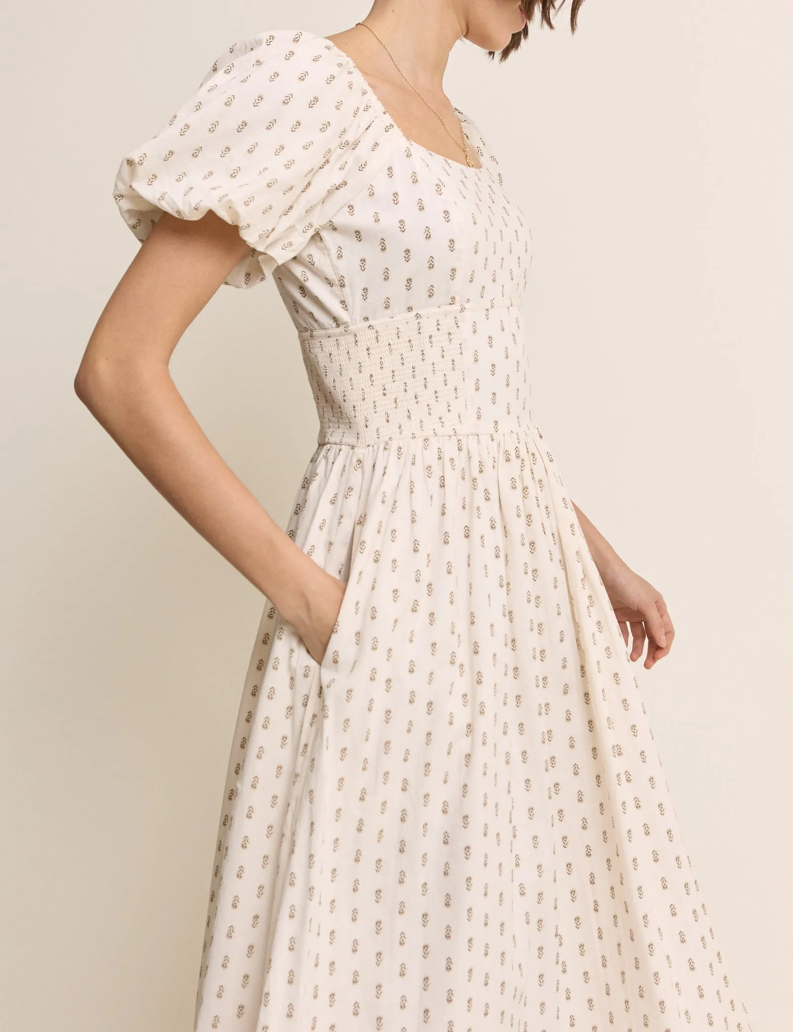 Ivory Floral Puff Sleeve Mara Midi Dress sold by Nobody's Child product image thumbnail 4