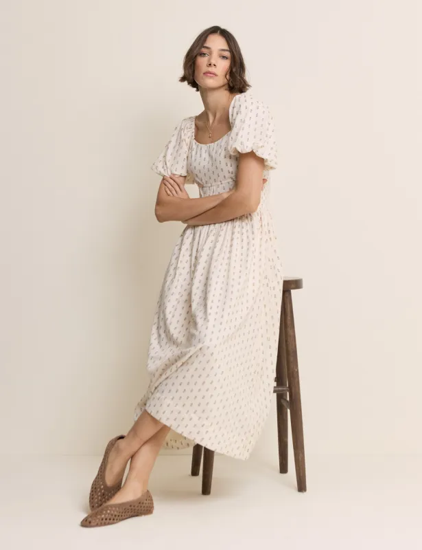 Ivory Floral Puff Sleeve Mara Midi Dress made by Nobody's Child
