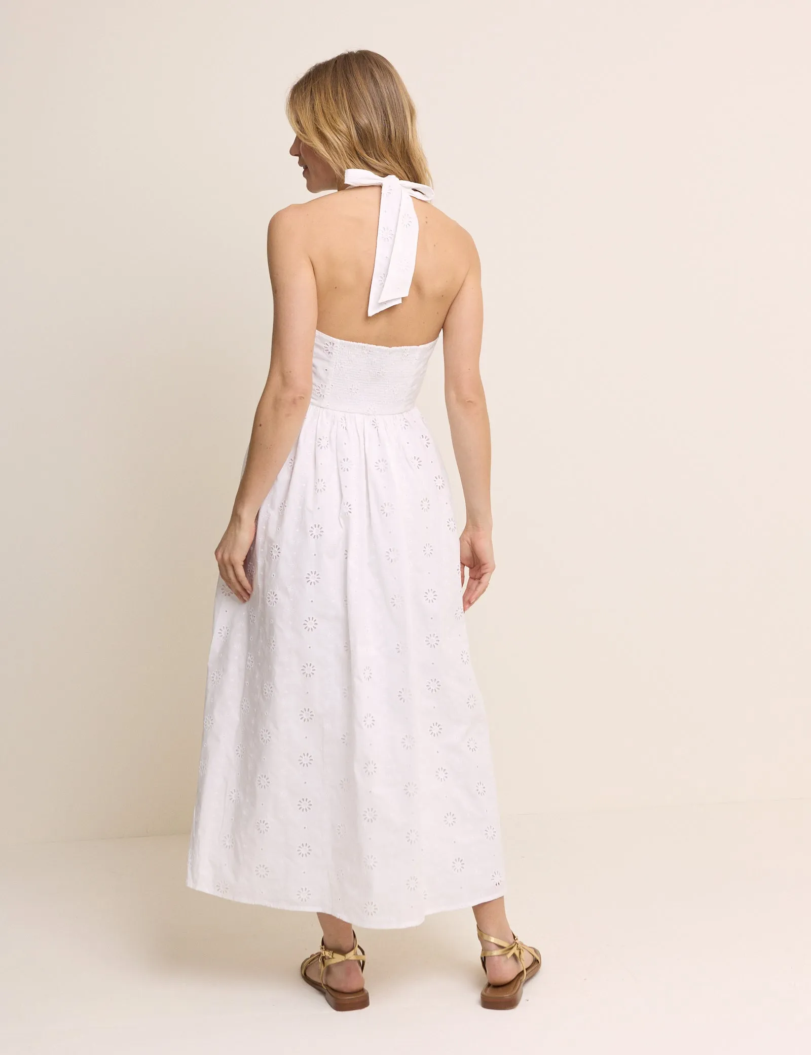 White Broderie Halter Neck Hallie Midi Dress sold by Nobody's Child product image thumbnail 5