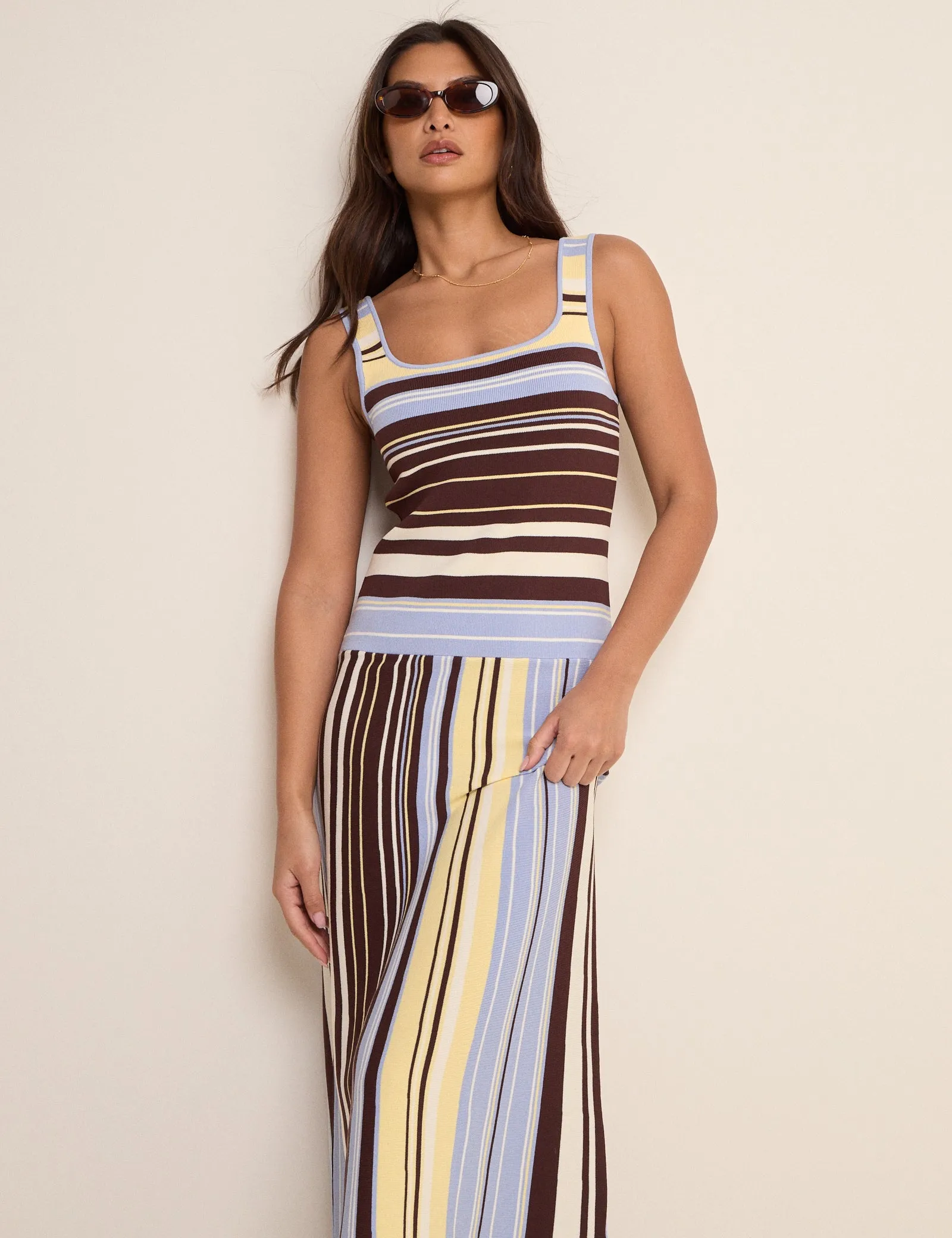 Brown and Blue Striped Drop Waist Knit Dress sold by Nobody's Child product image thumbnail 3