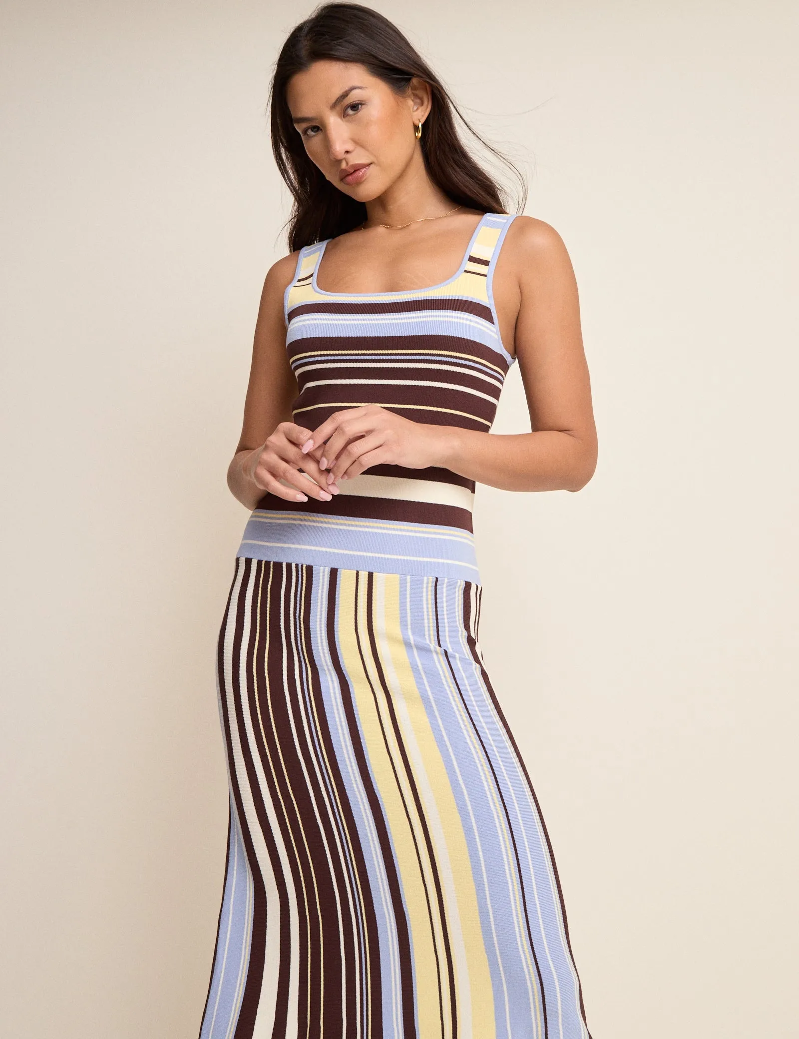Brown and Blue Striped Drop Waist Knit Dress sold by Nobody's Child product image thumbnail 5