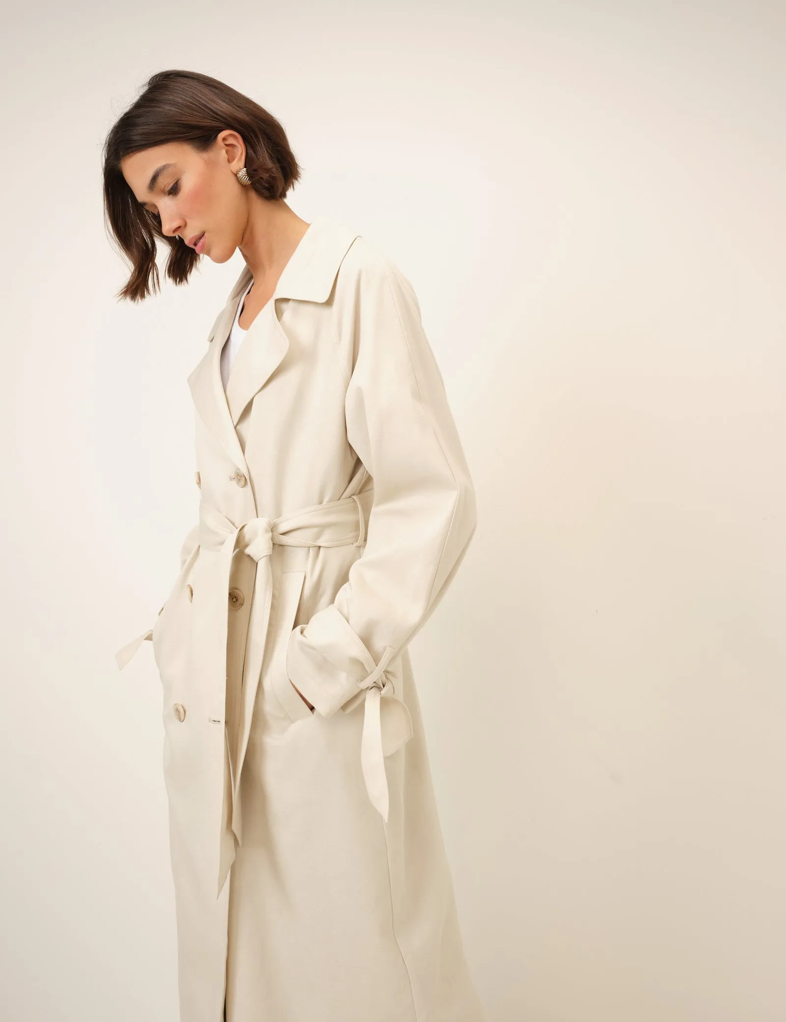 Cream Double-Breasted Lightweight Trench Coat sold by Nobody's Child product image thumbnail 5