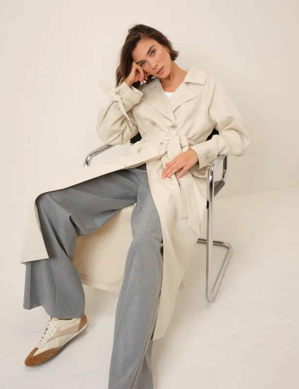 Cream Double-Breasted Lightweight Trench Coat made by Nobody's Child