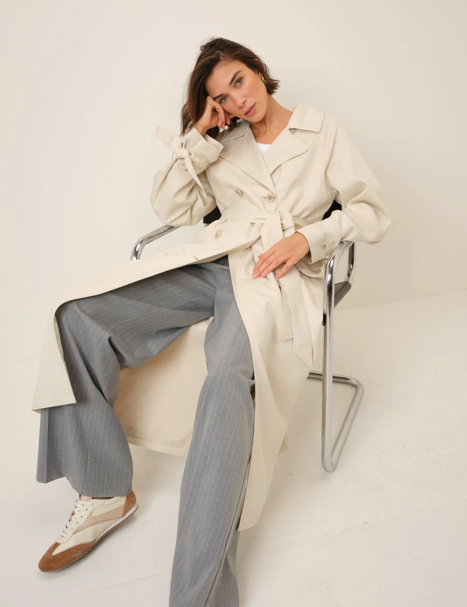 Cream Double-Breasted Lightweight Trench Coat sold by Nobody's Child