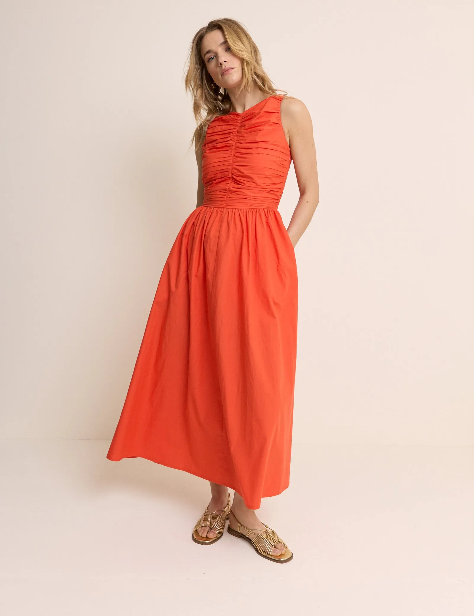 Orange Ruched Monica Midi Dress sold by Nobody's Child product image thumbnail 3