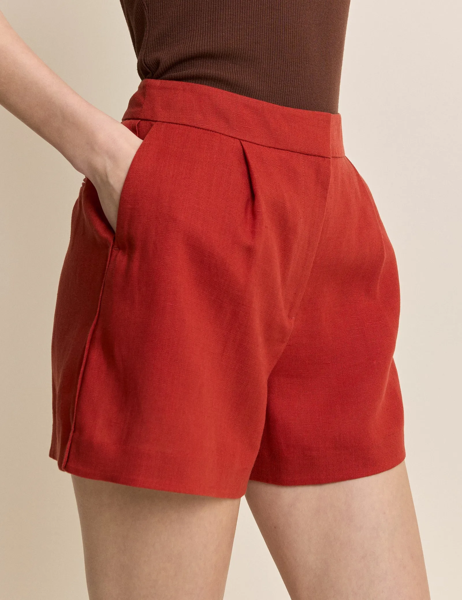 Red Linen-Blend Tailored Shorts sold by Nobody's Child product image thumbnail 2