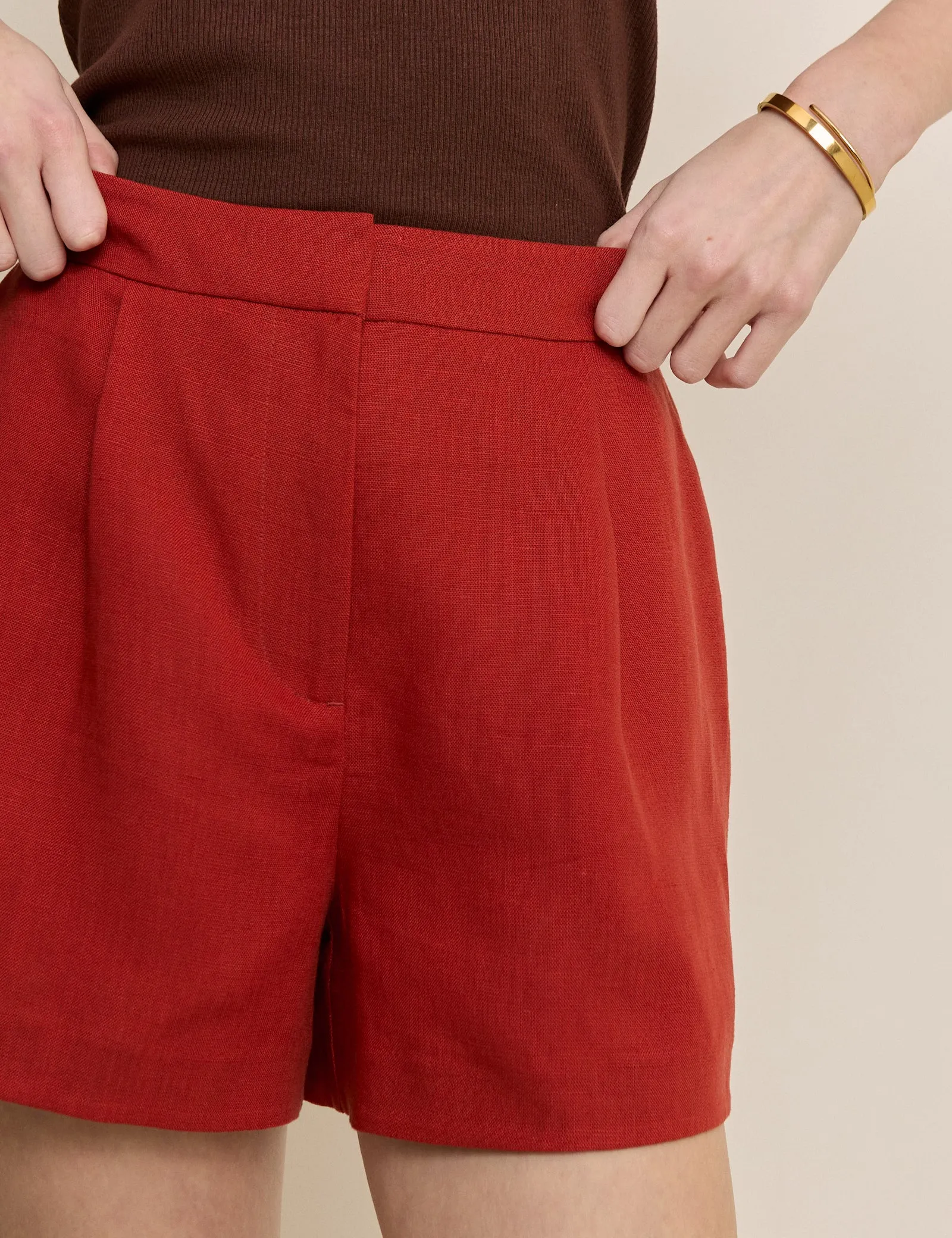 Red Linen-Blend Tailored Shorts sold by Nobody's Child product image thumbnail 5