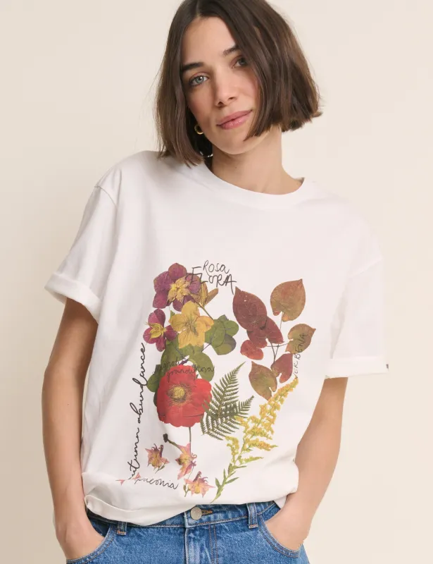 White Floral Graphic Oversized T-Shirt made by Nobody's Child