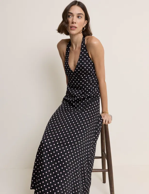 Black Polka Dot Halterneck Lynette Midi Dress made by Nobody's Child