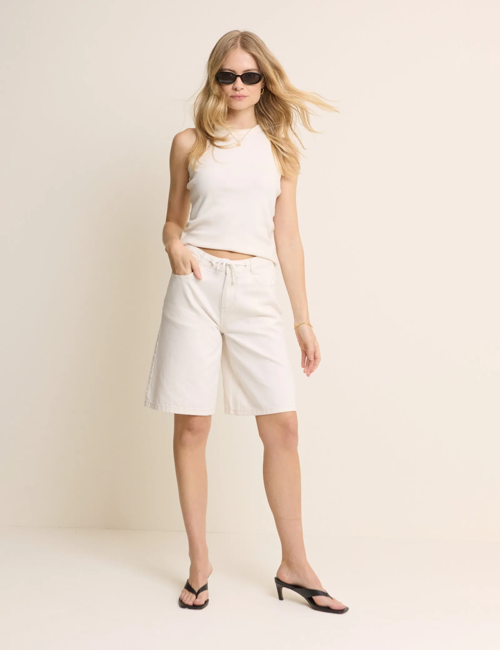 White Drawstring Bermuda Denim Shorts sold by Nobody's Child product image thumbnail 2