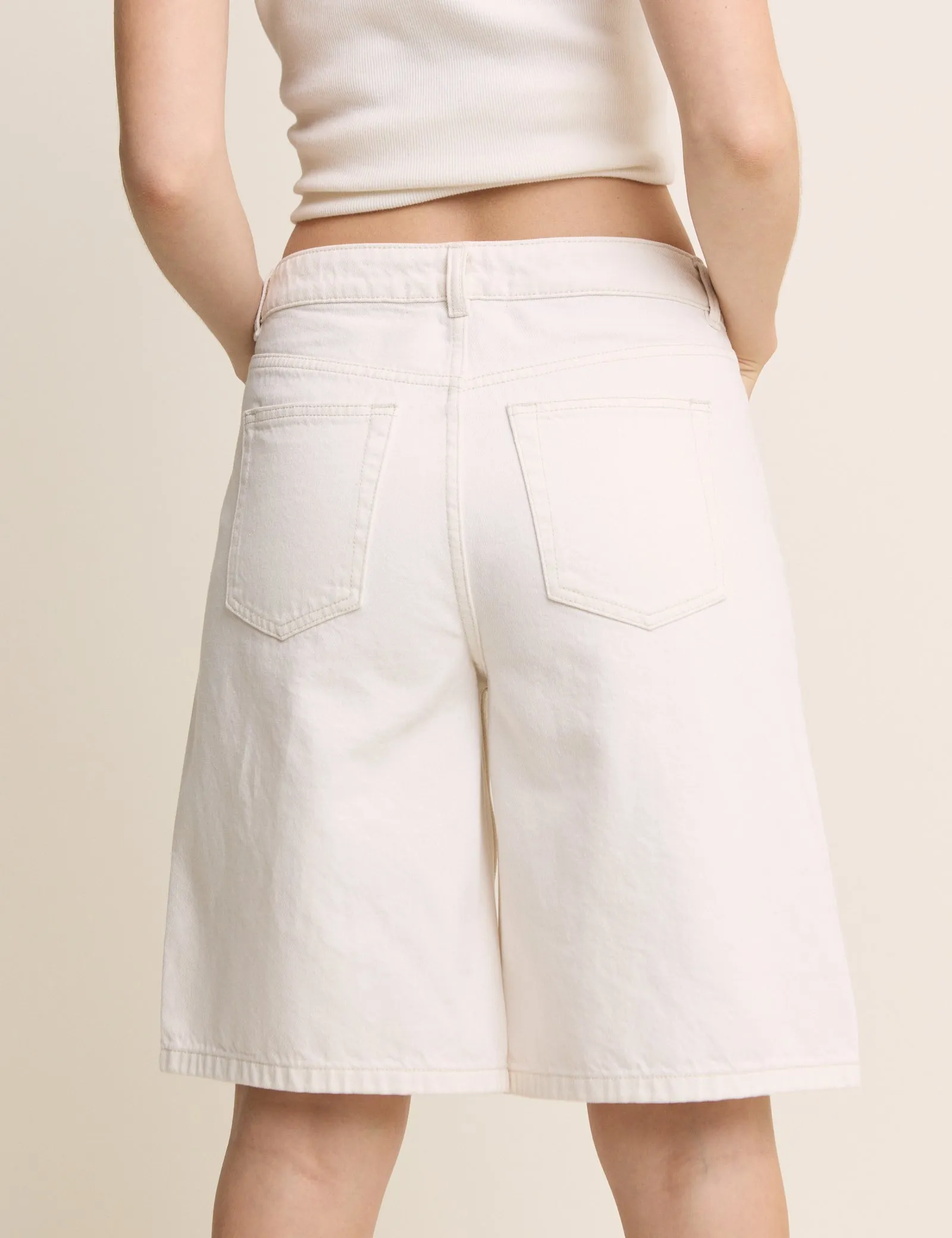 White Drawstring Bermuda Denim Shorts sold by Nobody's Child product image thumbnail 5