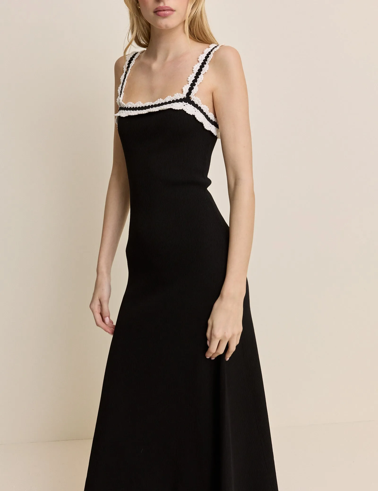 Black Crochet Trim Midi Dress sold by Nobody's Child product image thumbnail 4