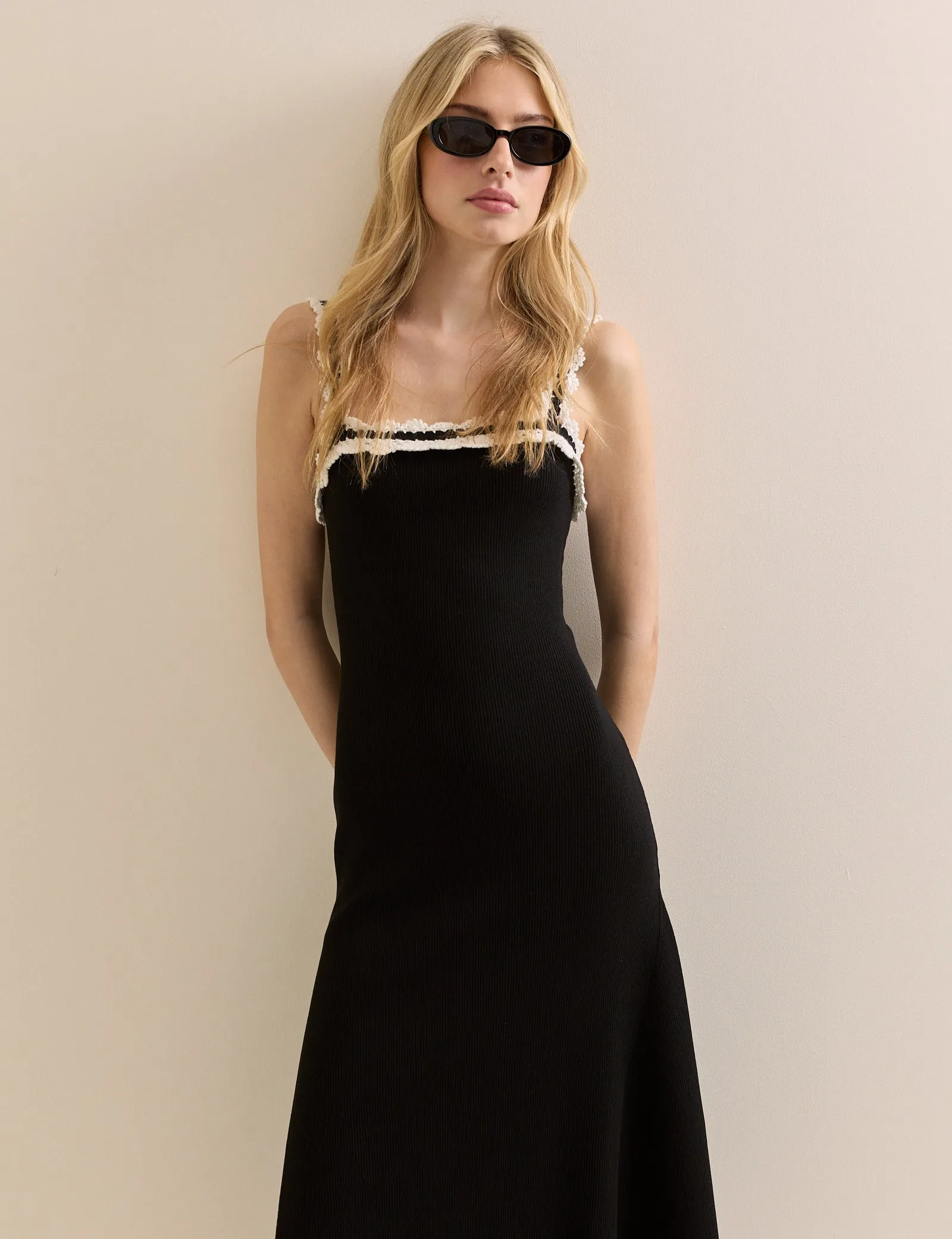 Black Crochet Trim Midi Dress sold by Nobody's Child product image thumbnail 3