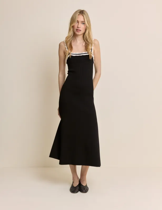 Black Crochet Trim Midi Dress made by Nobody's Child