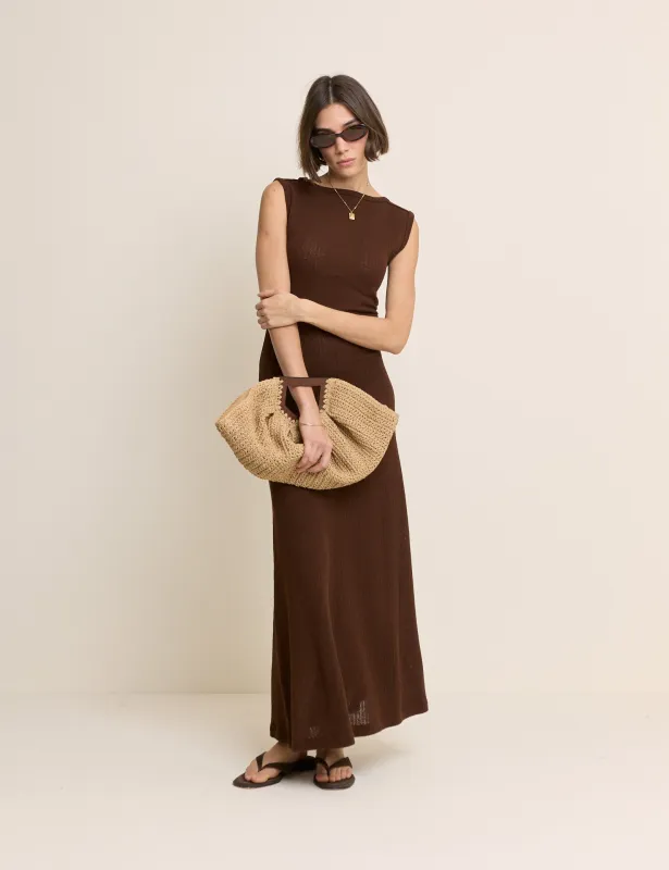 Brown Boat Neck Colbie Maxi Dress made by Nobody's Child