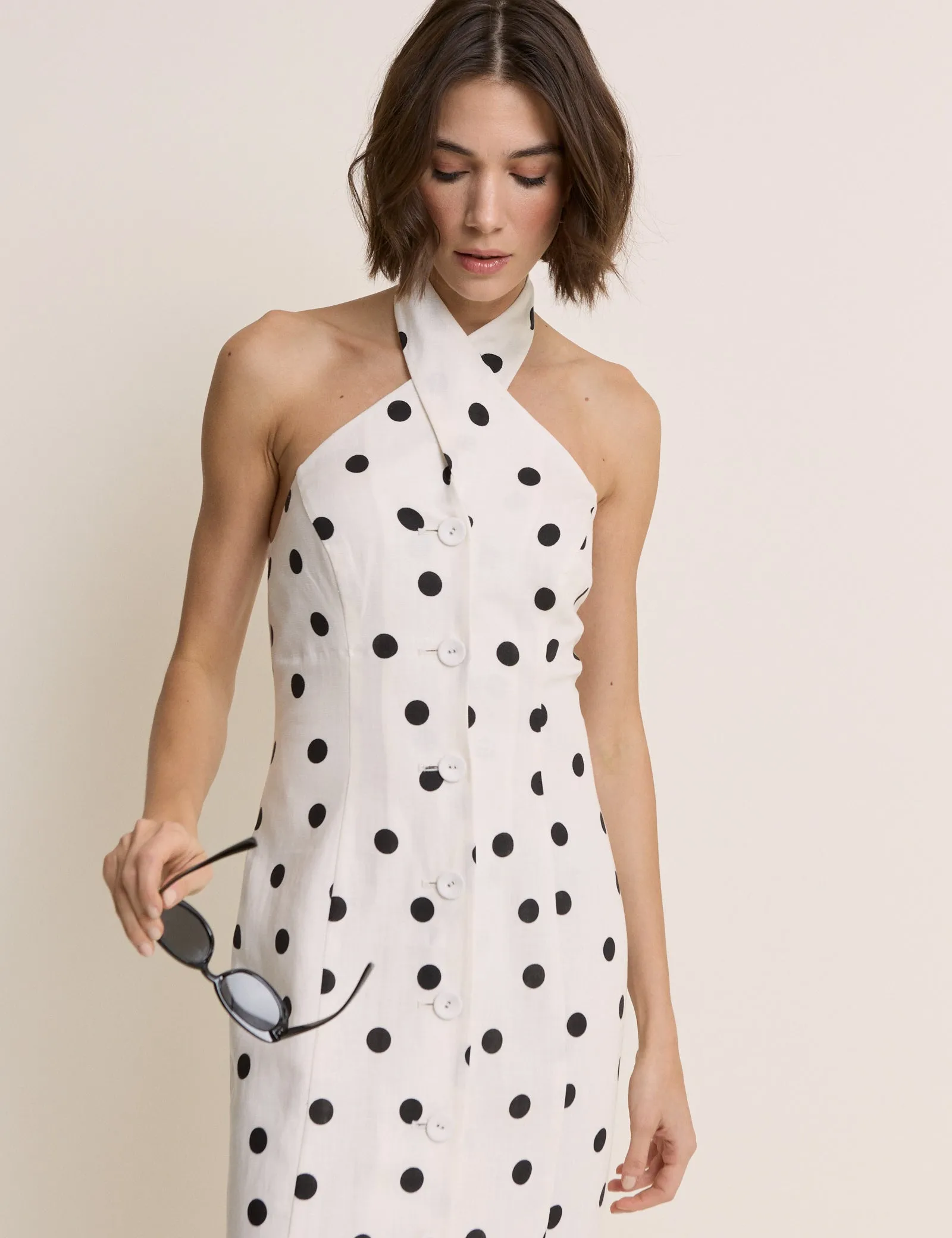 Polka Dot Wrap Neck Tailored Midi Dress sold by Nobody's Child product image thumbnail 2