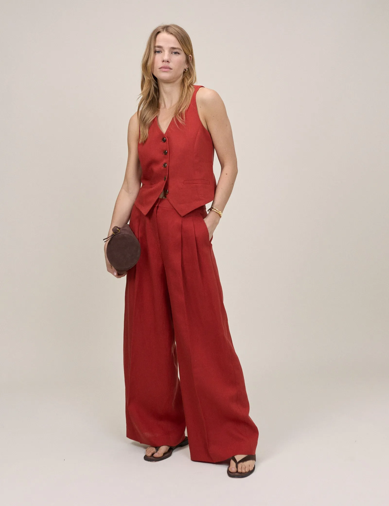 Red Relaxed Wide Leg Tailored Trousers sold by Nobody's Child product image thumbnail 4