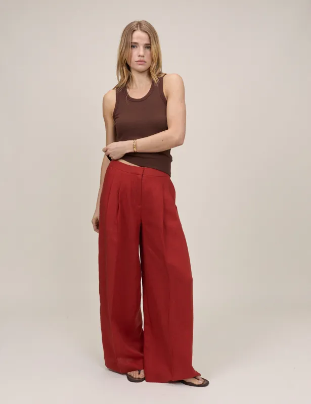 Red Relaxed Wide Leg Tailored Trousers made by Nobody's Child