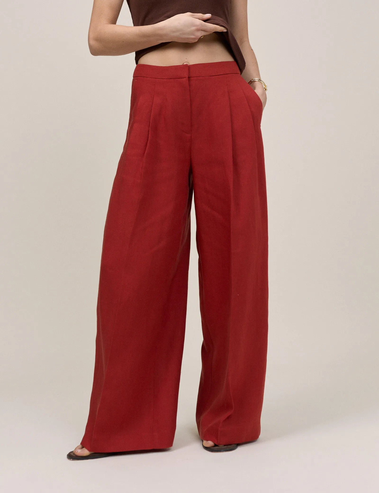 Red Relaxed Wide Leg Tailored Trousers sold by Nobody's Child product image thumbnail 2