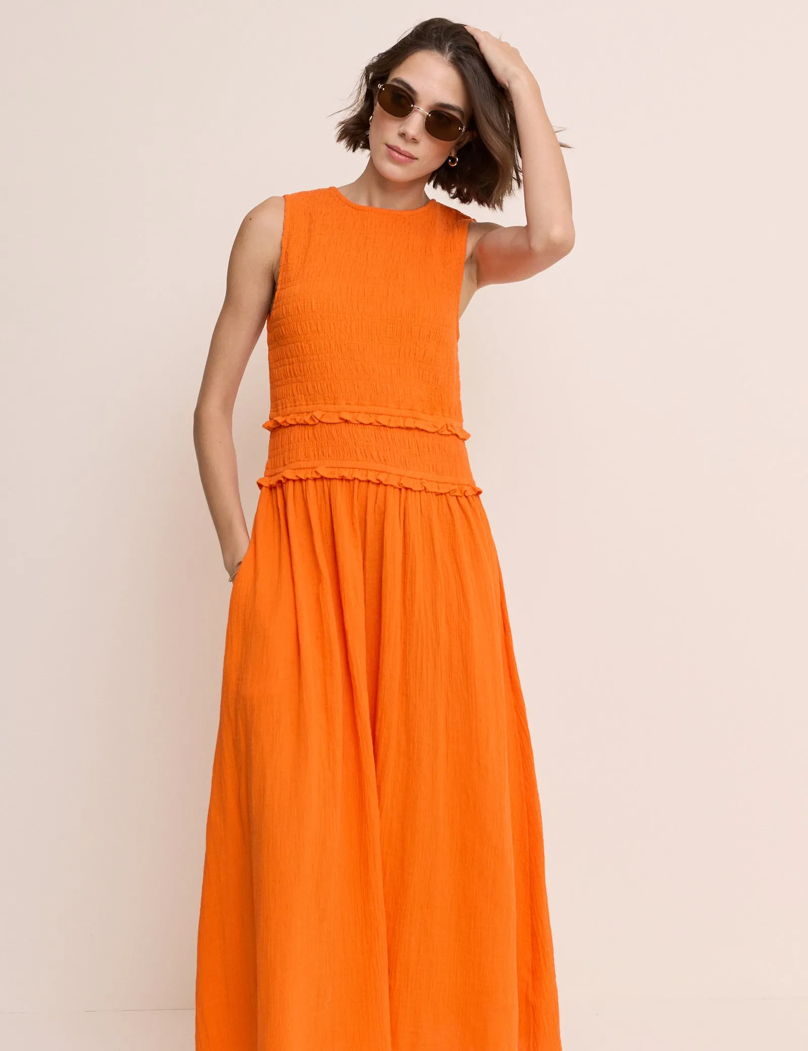 Orange Tiered Ingrid Midi Dress sold by Nobody's Child product image thumbnail 3