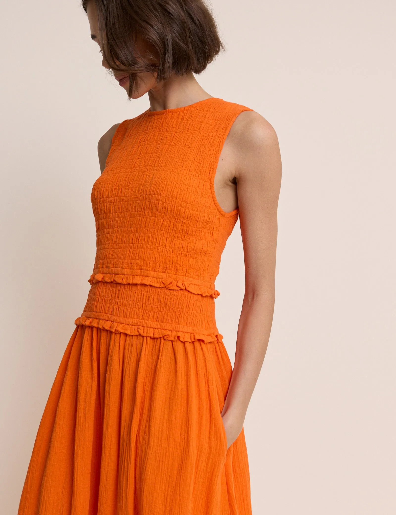 Orange Tiered Ingrid Midi Dress sold by Nobody's Child product image thumbnail 2