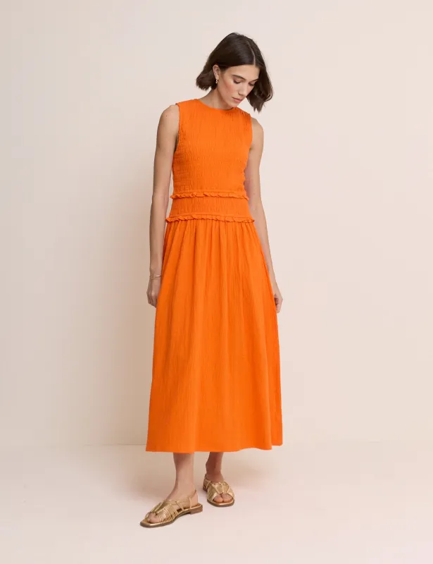 Orange Tiered Ingrid Midi Dress made by Nobody's Child