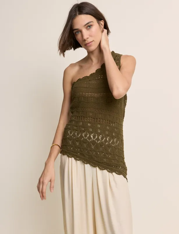 Green One Shoulder Crochet Top made by Nobody's Child