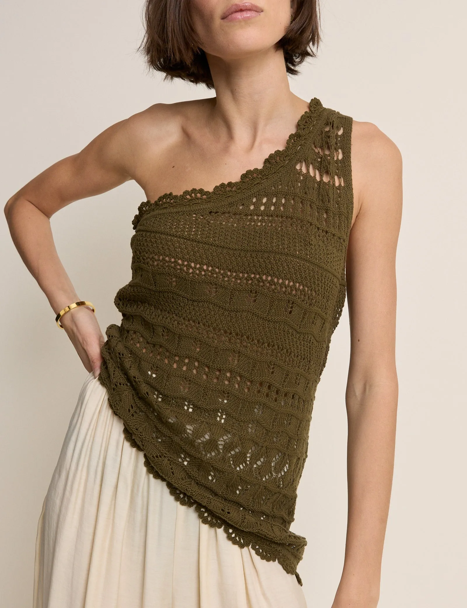 Green One Shoulder Crochet Top sold by Nobody's Child product image thumbnail 2