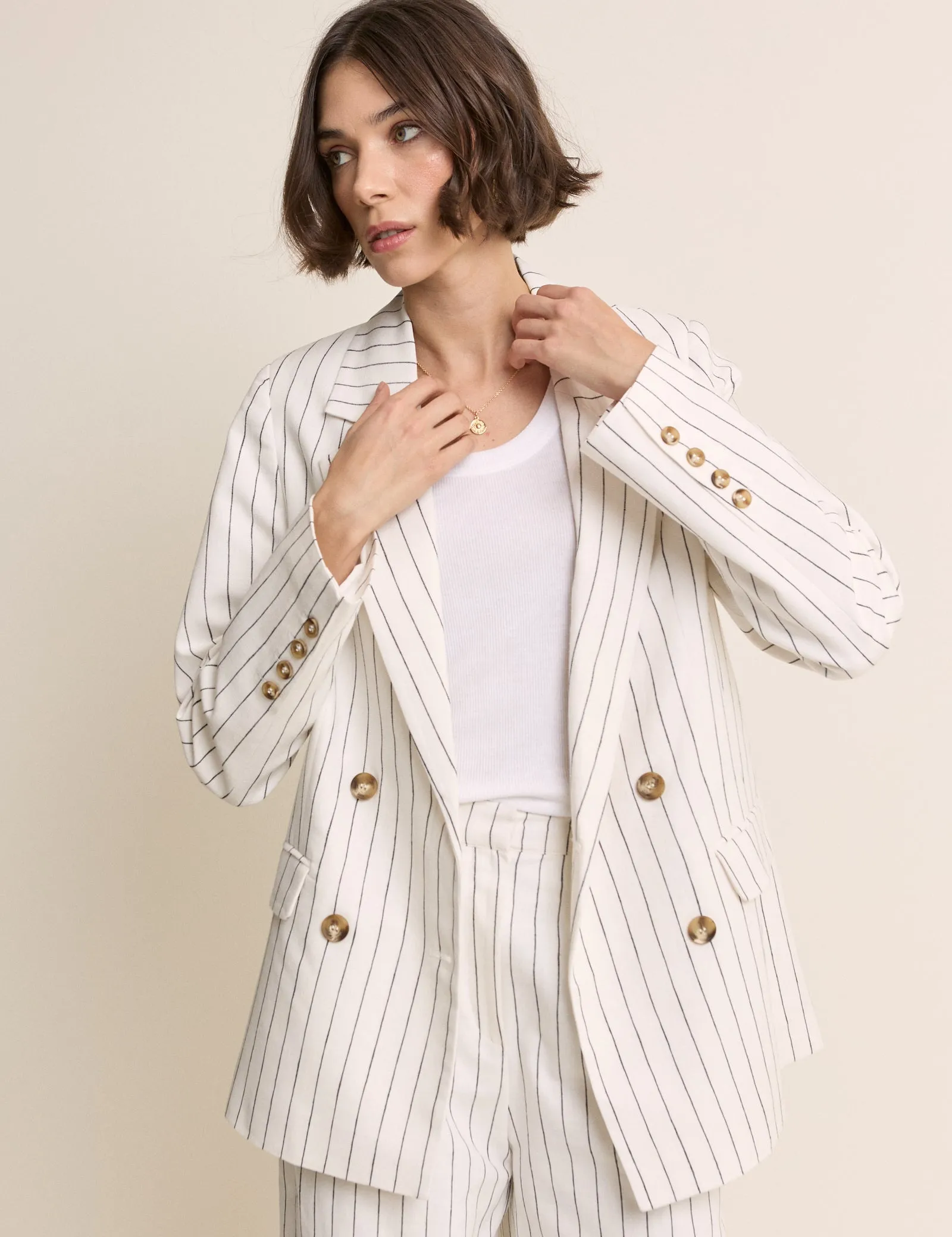 White Pinstripe Double Breasted Blazer sold by Nobody's Child product image thumbnail 4