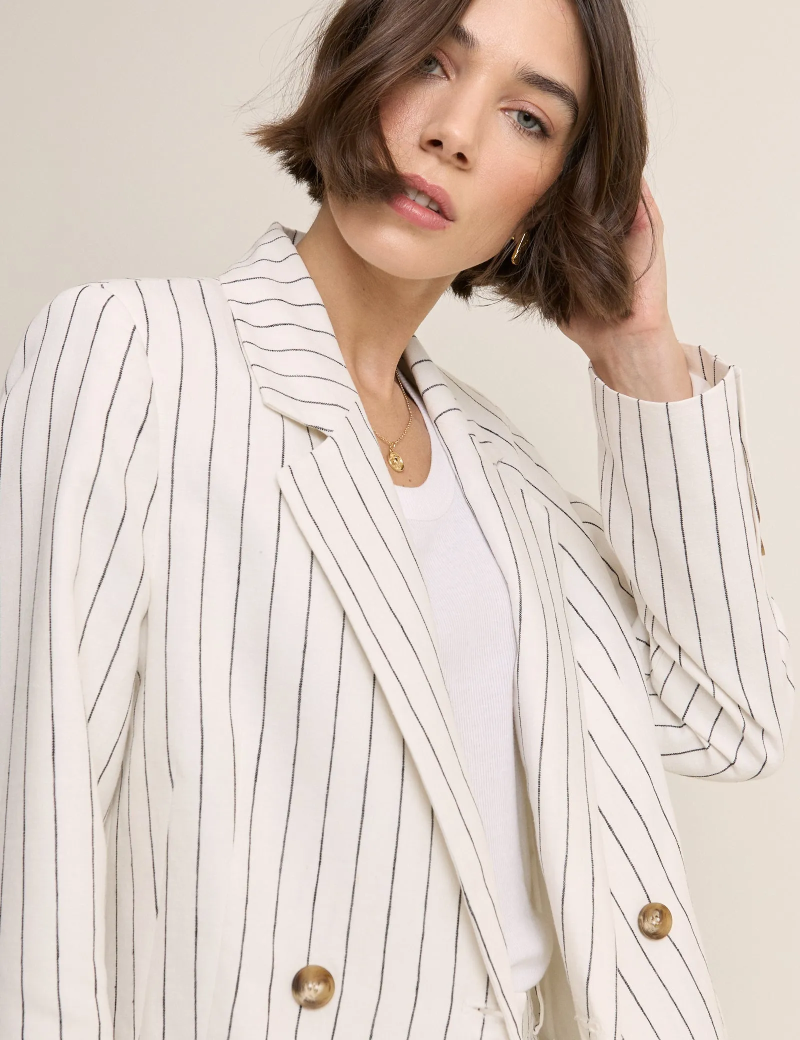 White Pinstripe Double Breasted Blazer sold by Nobody's Child product image thumbnail 3
