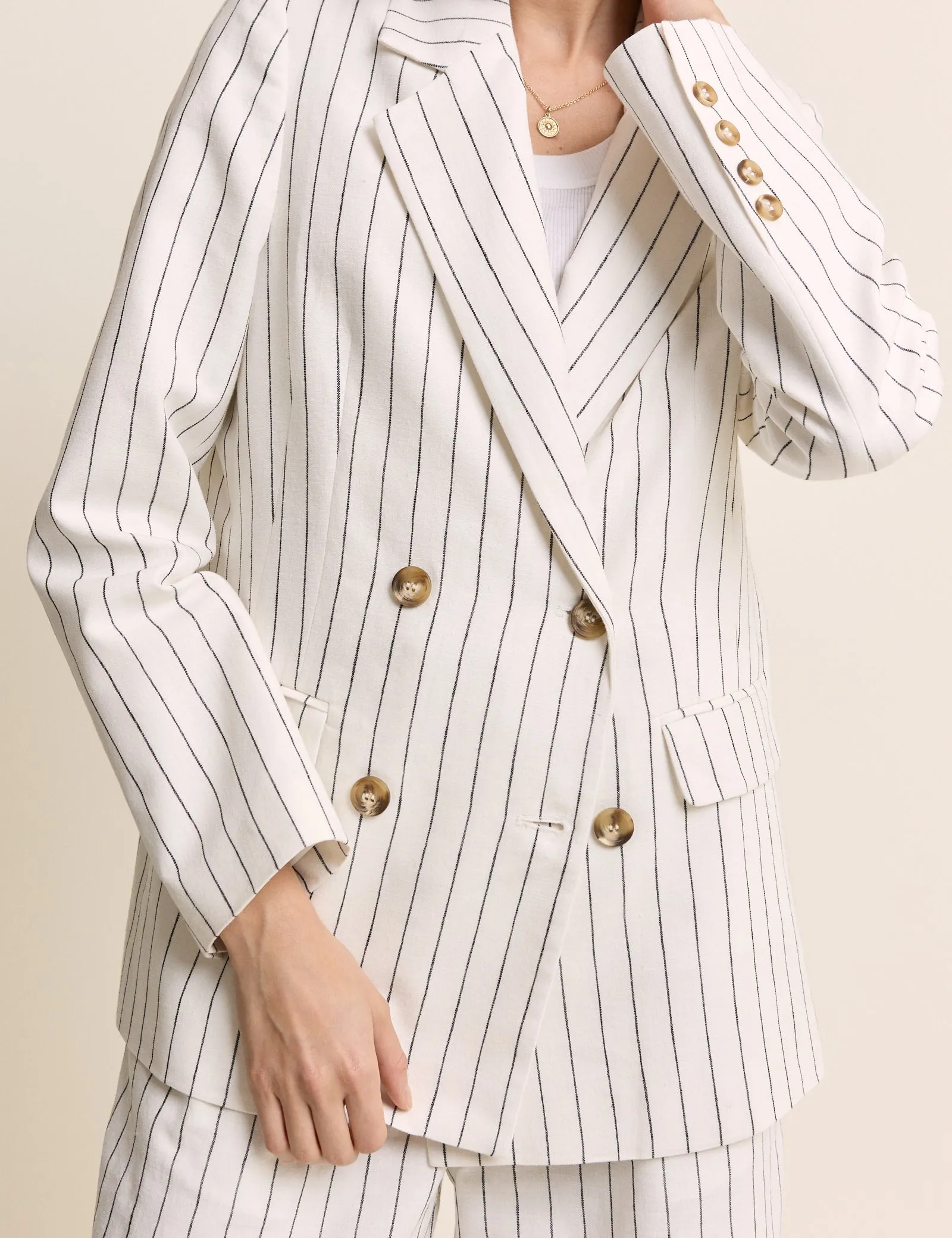 White Pinstripe Double Breasted Blazer sold by Nobody's Child product image thumbnail 2