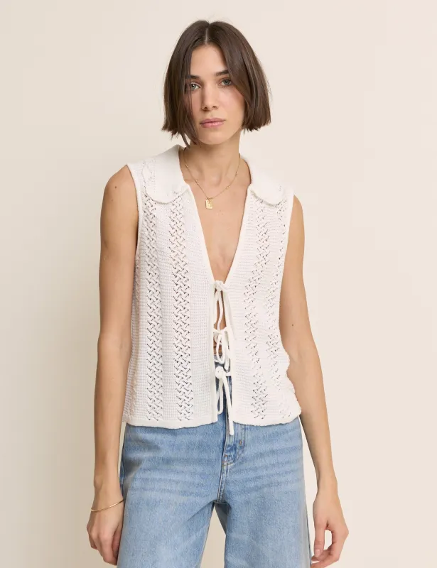 White Crochet Tie Front Top made by Nobody's Child