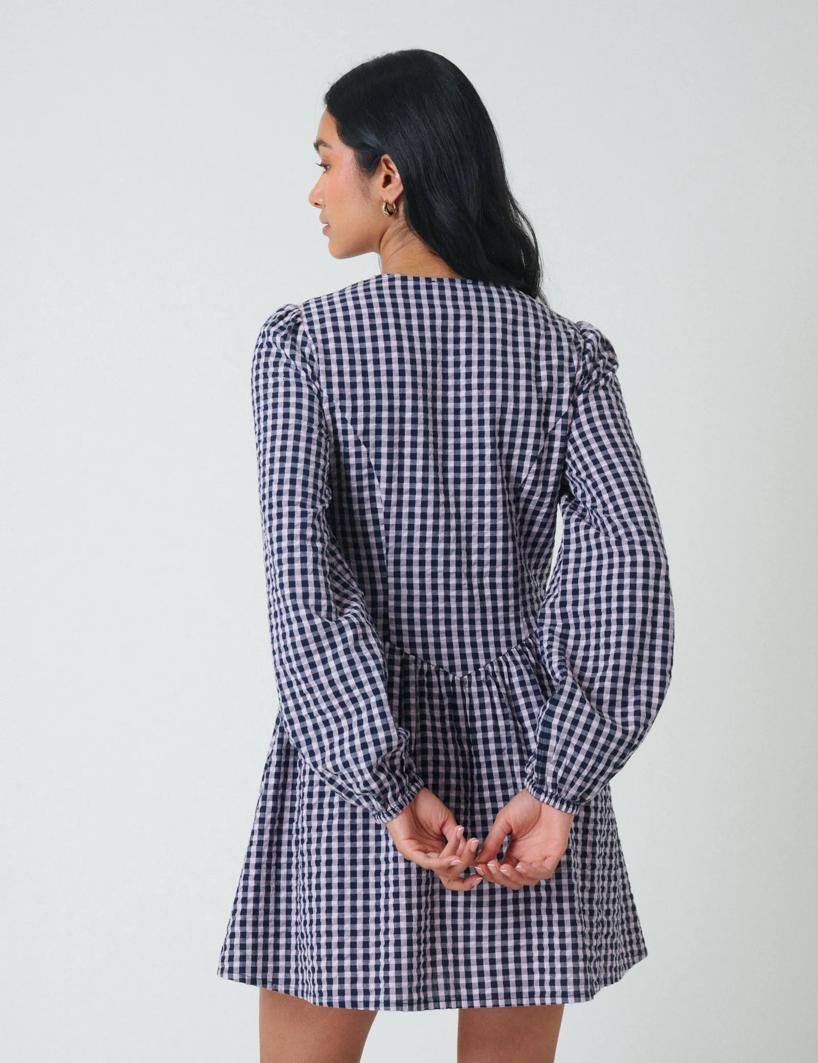 Blue Gingham Floral Collar Sienna Mini Dress sold by Nobody's Child product image thumbnail 5