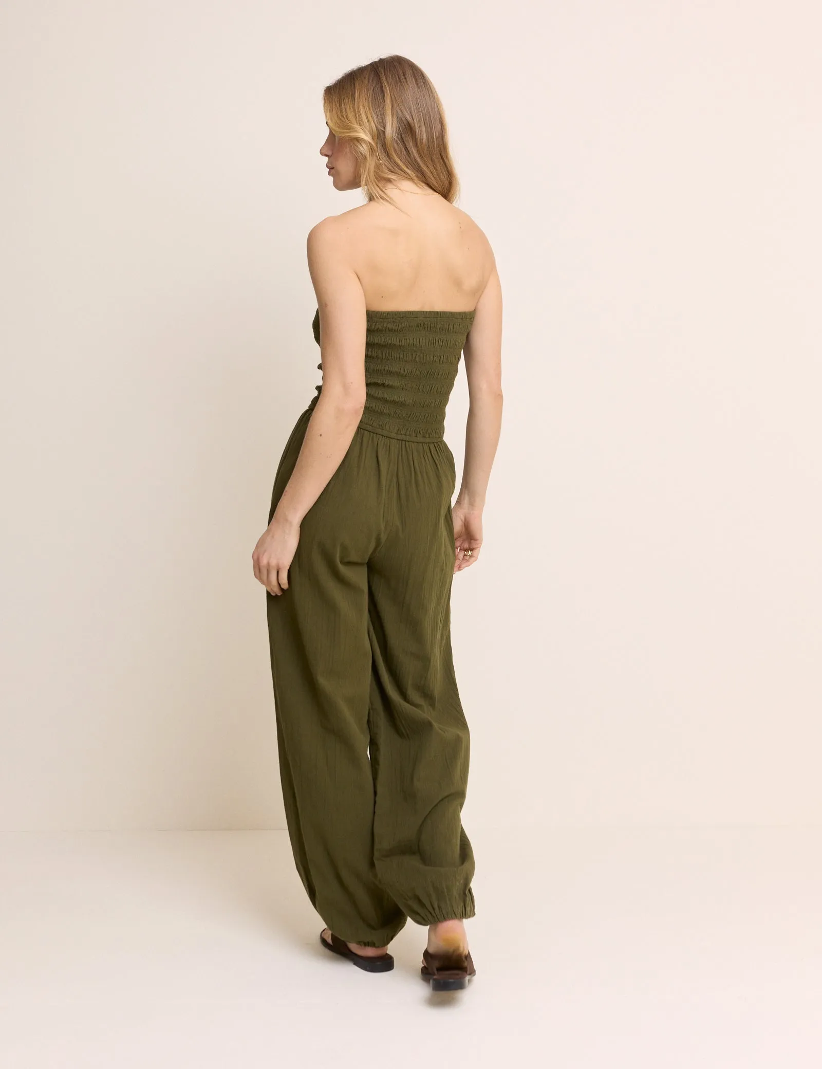 Khaki Shirred Bandeau Carly Jumpsuit sold by Nobody's Child product image thumbnail 4
