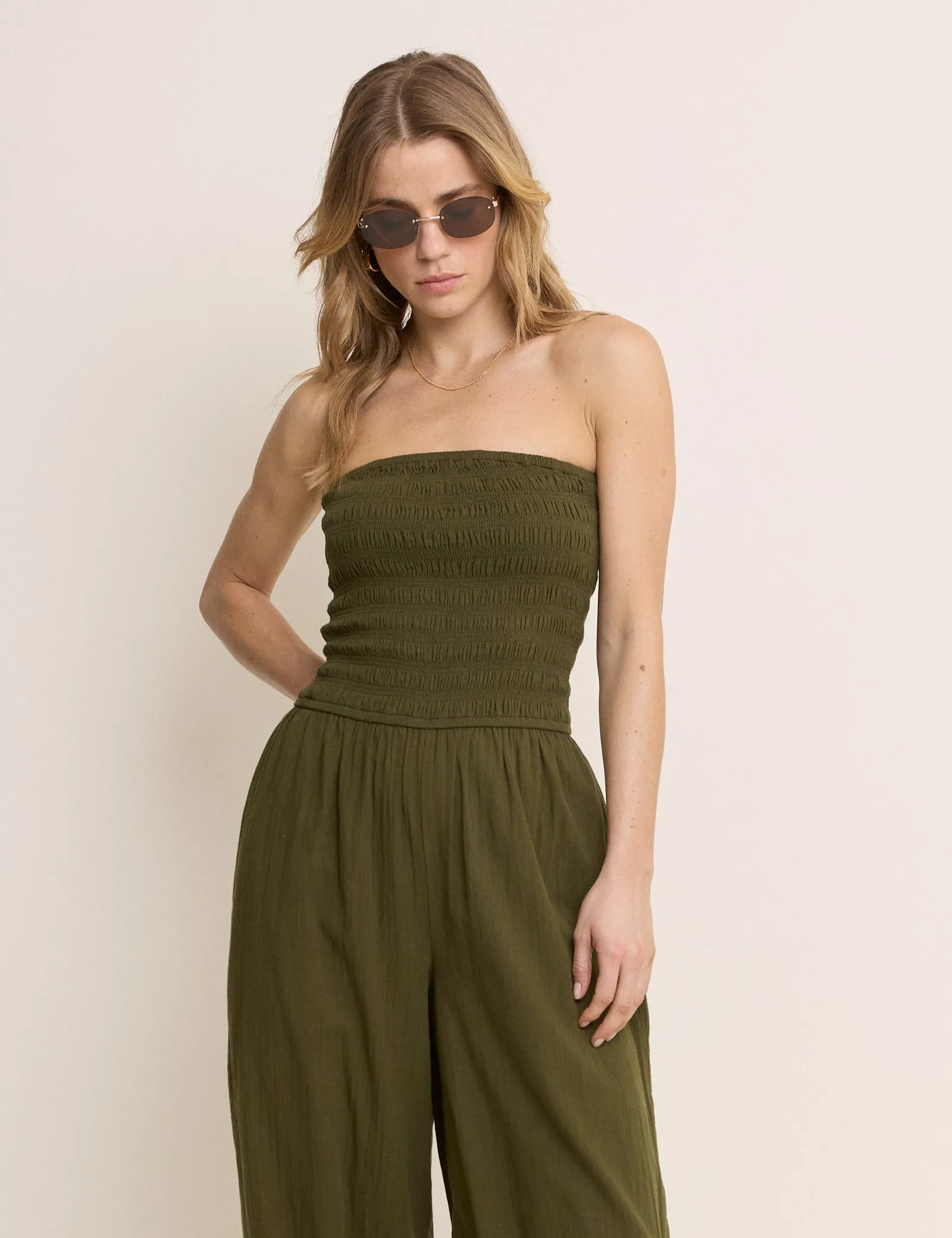 Khaki Shirred Bandeau Carly Jumpsuit sold by Nobody's Child product image thumbnail 2
