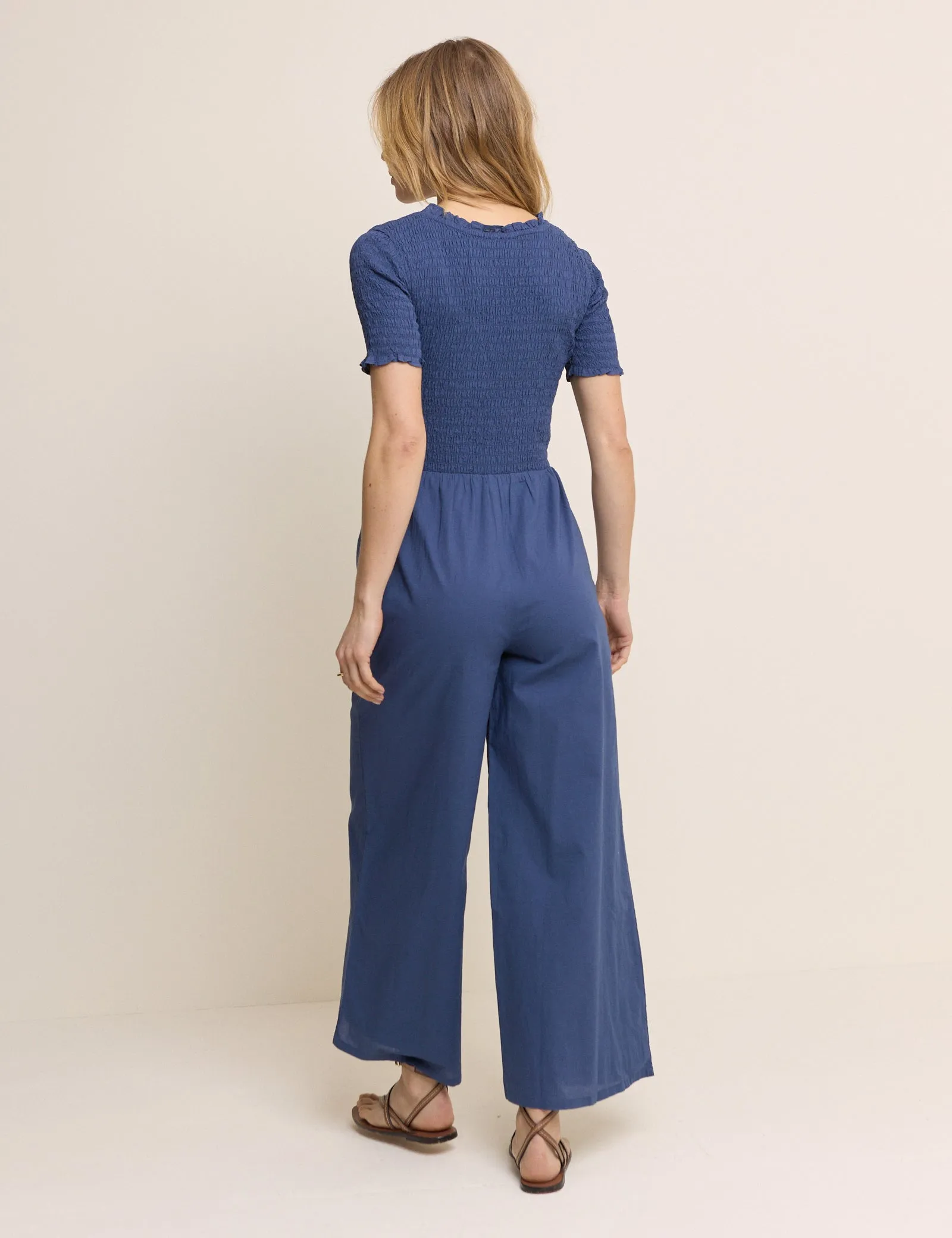 Petite Blue Shirred Wide Leg Zita Jumpsuit sold by Nobody's Child product image thumbnail 5