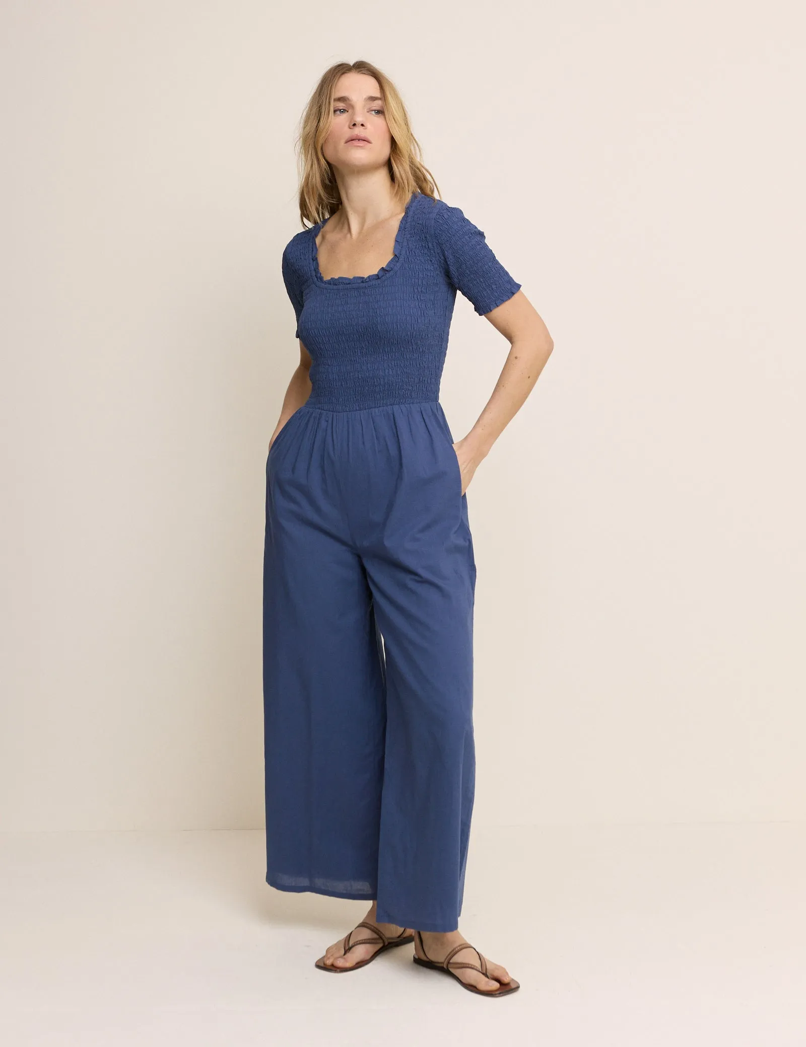 Petite Blue Shirred Wide Leg Zita Jumpsuit sold by Nobody's Child product image thumbnail 3