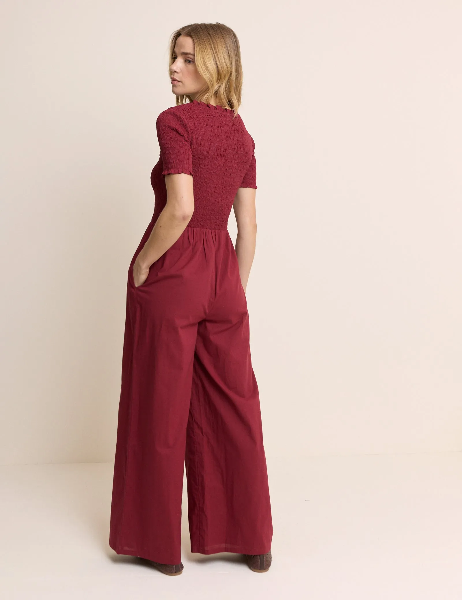 Red Shirred Wide Leg Zita Jumpsuit sold by Nobody's Child product image thumbnail 5