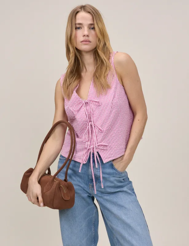 Pink Gingham Tie-Front Tessa Top made by Nobody's Child