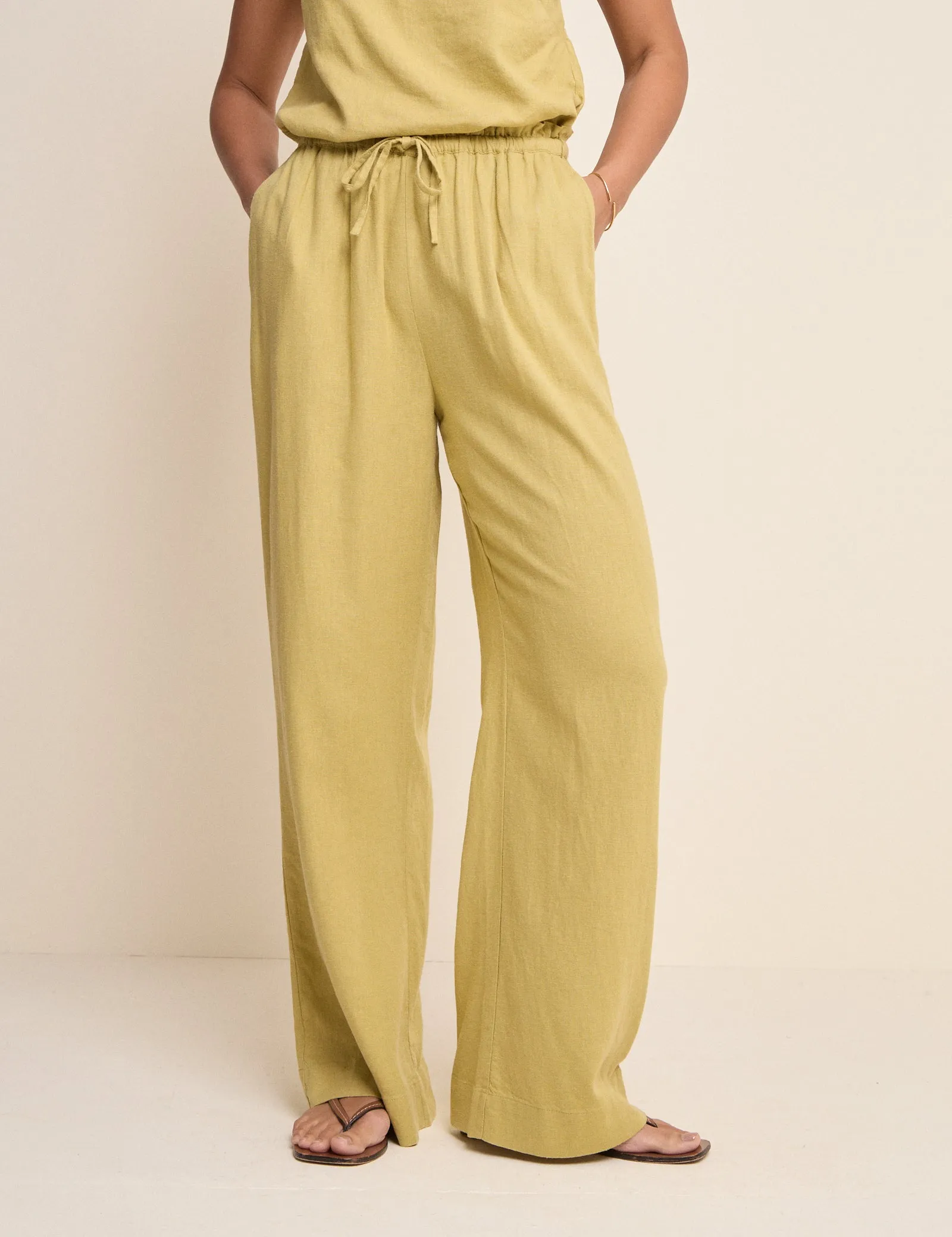 Sage Green Linen-Blend Fosse Trousers sold by Nobody's Child product image thumbnail 2