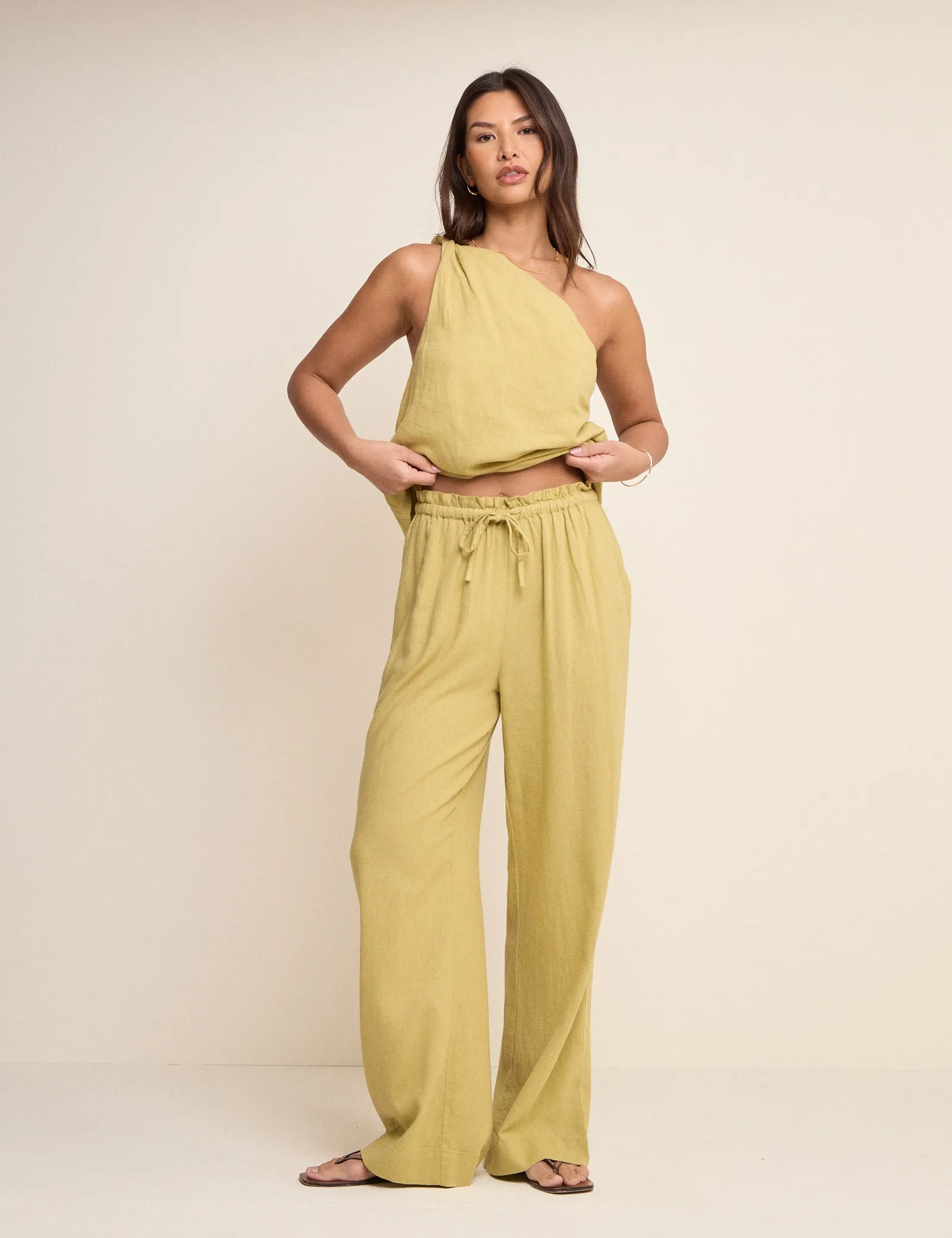 Sage Green Linen-Blend Fosse Trousers sold by Nobody's Child product image thumbnail 3