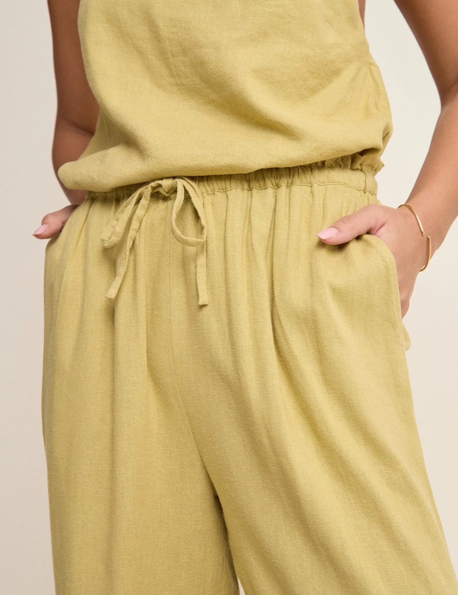 Sage Green Linen-Blend Fosse Trousers sold by Nobody's Child product image thumbnail 4