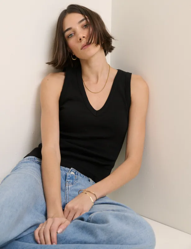 Black Ribbed V-Neck Vest made by Nobody's Child
